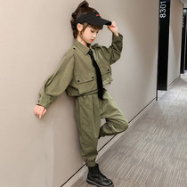 Chao brand girl girl workwear suit female 2021 childrens new clothes big boy spring and autumn foreign air fried street childrens clothing