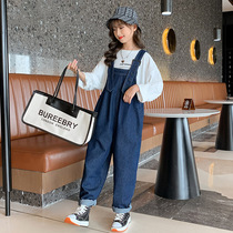 Tide brand Girl set 2021 new foreign style Net Red children Spring and Autumn children denim pants two-piece set