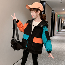 Tide brand girl thick coat 2021 autumn and winter children fashionable girl cotton big childrens clothing Net red jacket top