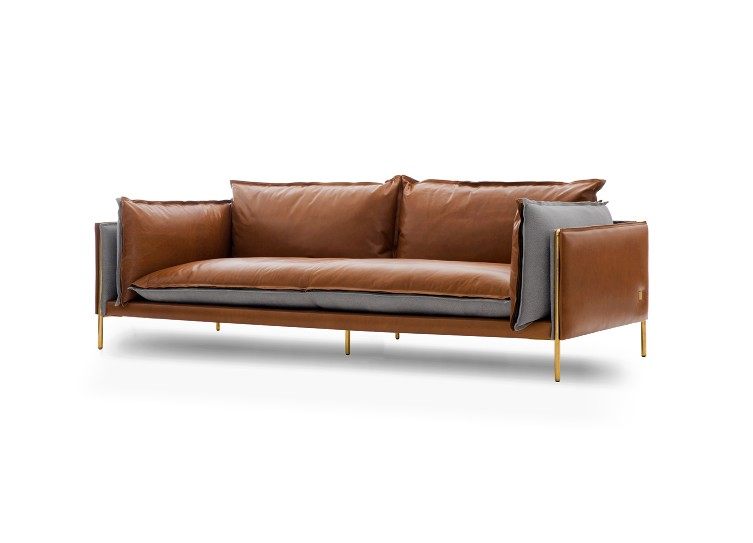 Nordic light luxury leather sofa small apartment living room creative leather cloth combined with three-person sofa light luxury down combination sofa