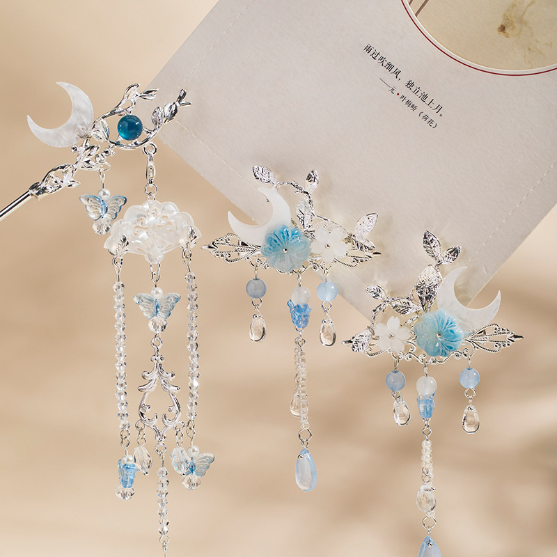 Hanfu Hair Accessory Set Hairpin Moon Hairpin Tassel Hairpin Ancient Style Elegant Hairpin Chinese Style Headdress New Chinese Style