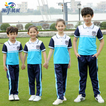 Men and women handsome sky blue summer school uniform set children short sleeve polo shirt June 1 kindergarten performance school uniform