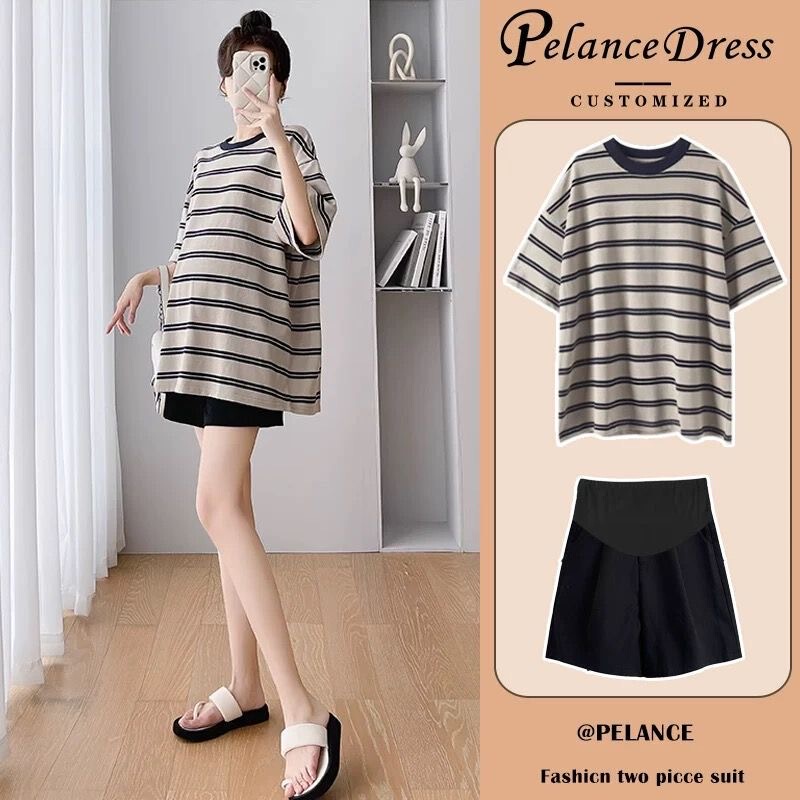 Maternity Summer Outfit Set, Fashionable and Stylish Top, Summer Short-Sleeved T-Shirt, Mid-Length 2025 New Two-Piece Set Maternity Summer Outfit Set, Fashionable and Stylish Top, Summer Short-Sleeved T-Shirt, Mid-Length 2025 New Two-Piece Set