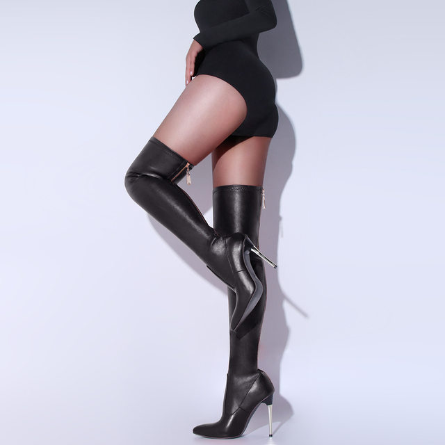 Independent Station Export Plus Size Women's Over-The-Knee Boots with Back Zipper High Heels and Pointed Toes Sexy Nightclub Catwalk Fashion Boots