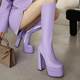 2022 Spring and Autumn New Style Chunky Heel Sexy Nightclub High Boots Waterproof Platform Purple Long Boots Plus Size Women's Fashion Boots