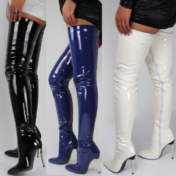 Independent Station Export Popular European and American Large Size 47 Sexy Side Zipper Patent Leather High-Heeled Over-The-Knee Boots Do Not Support Returns or Exchanges
