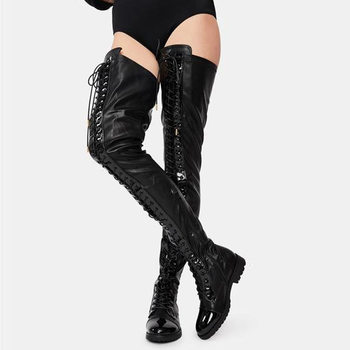 Independent Foreign Trade European and American Style Sexy Lace-Up Chunky Heel Super Stretchy Over-The-Knee Boots Extra Large Size 46 Unisex Fashion Boots