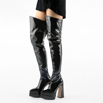 Independent Brand European and American Style Fashion Pointed Toe Large Size 45 Over-The-Knee Boots with Waterproof Platform, Sexy Nightclub Women's Pole Dance Boots