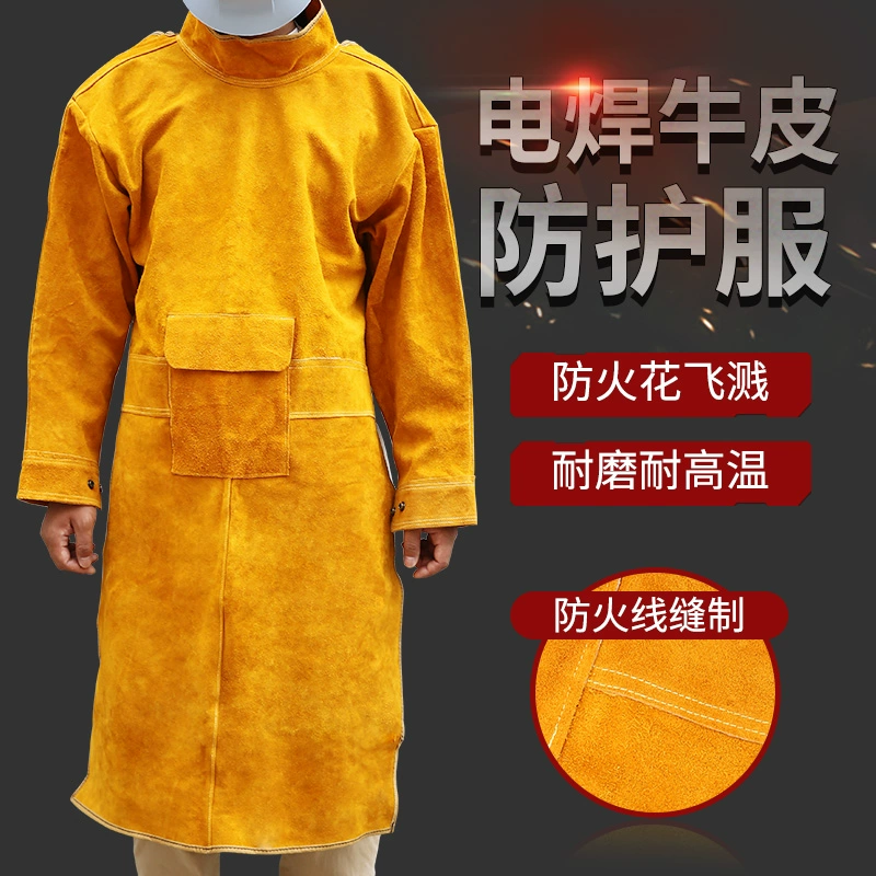 Quần áo bảo hộ lao động hàn da bò nguyên chất, cách nhiệt, chống bỏng, chống cháy, chịu nhiệt độ cao, hàn hồ quang argon, quần áo hàn, mặc ngược, tạp dề toàn da đồng phục lao động