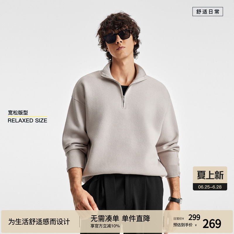 Bodydream High-Density Thick Half-Zip Sweater for Men, Core-Spun Yarn Knitwear, Stand-Up Collar Sweater/Buttoned Cuffs