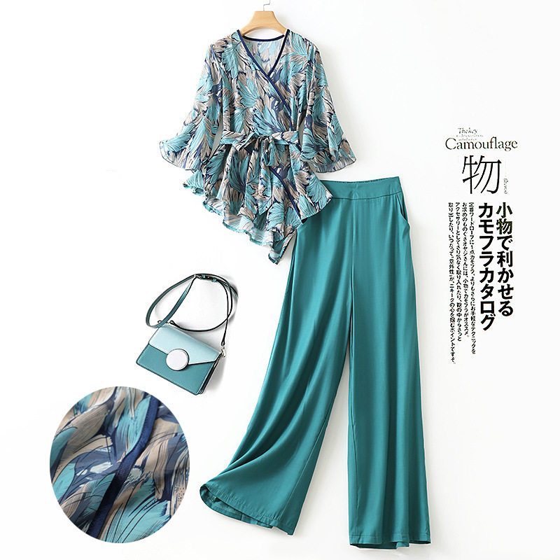 European and American foreign trade Original single export tail single cut women's clothing special cabinet Bull Goods Snowspun Shirts Broadlegged Trousers Printed Suits