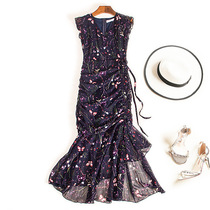 Foreign trade womens clothing cut standard tail clearance sale light luxury discount tail single Chiffon sleeveless broken Citi robe dress autumn