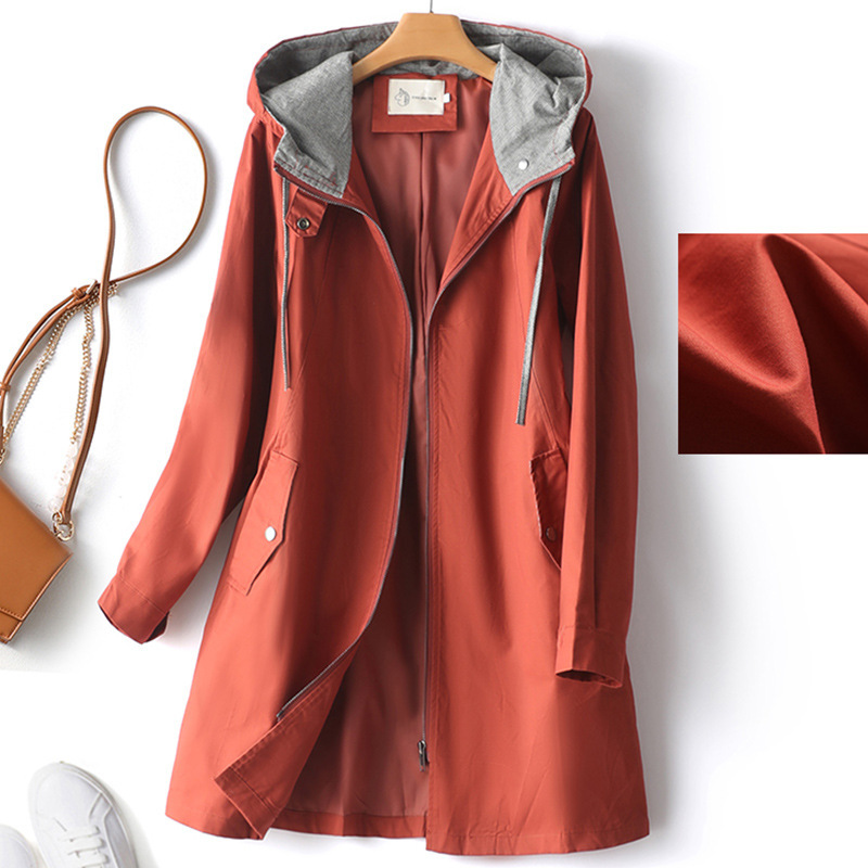 Export to Spain, Final Order Discount, 2023 Autumn Hooded Zipper Color-Block Trench Coat, Mid-Length Parka Casual Jacket