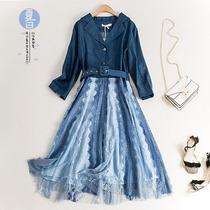 Luxury high-end counter foreign trade original single cut standard tail goods exported to Europe and the United States brand seven-point sleeve medium-length V-neck dress