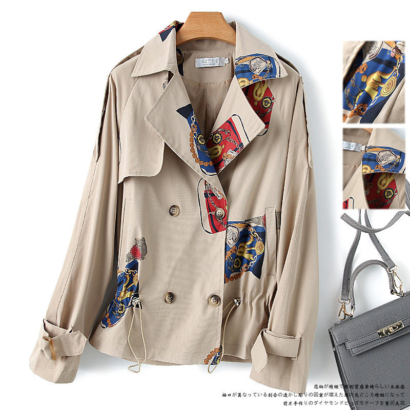 South Korea Great Brands Foreign Trade Women's Clothing Outlet Mall cut Bull Goods Withdrawal Cabinet Discount Printed short Tooling Windcoat Jacket