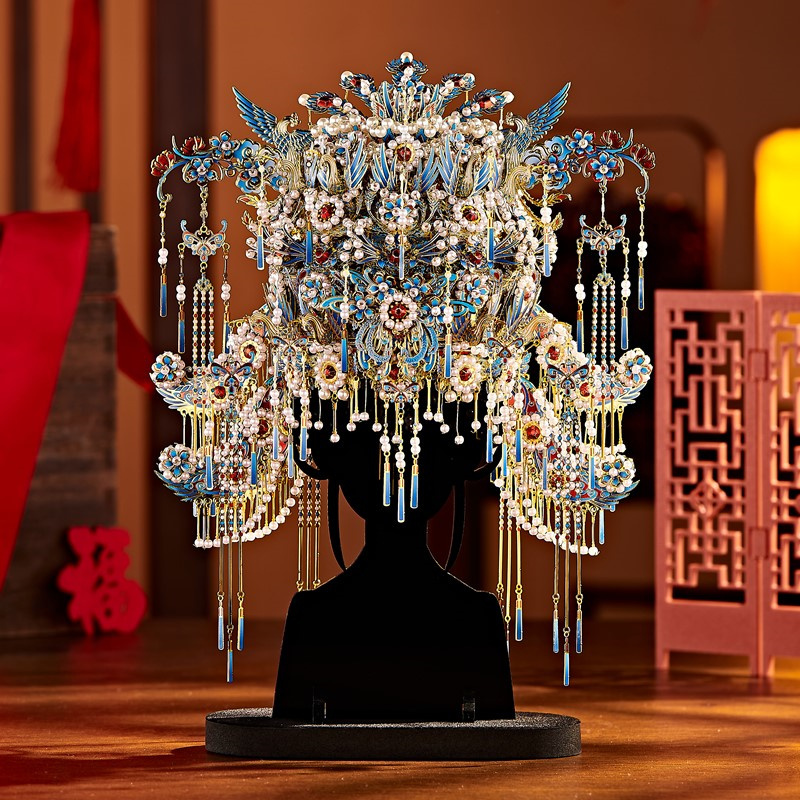 Metal Puzzle of a Jade-Embellished Phoenix Crown and Ten-Mile-Long Red Wedding Attire, Cool DIY Handmade Materials, Trendy Chinese-Style Gift, Wedding Proposal Gift for Women