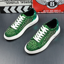 European and American trendy rivet mens shoes low-cut shoes punk style bright leather personalized fashion sneakers thick-soled lace-up casual shoes for men