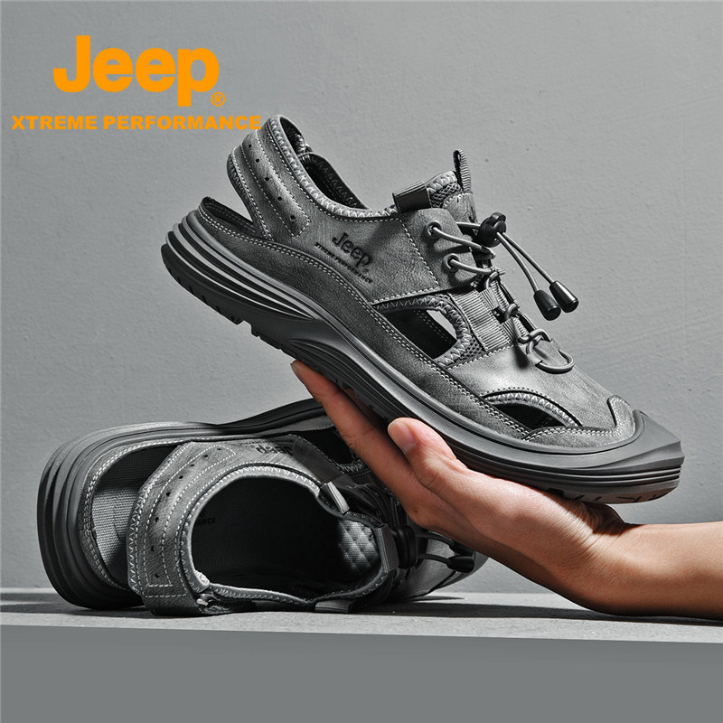 jeep outdoor sandals men's 2022 new summer breathable hole shoes men's leather wild Baotou beach shoes tide
