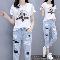 Летняя футболка, джинсы, комплект одежды, европейский стиль, в корейском стиле
