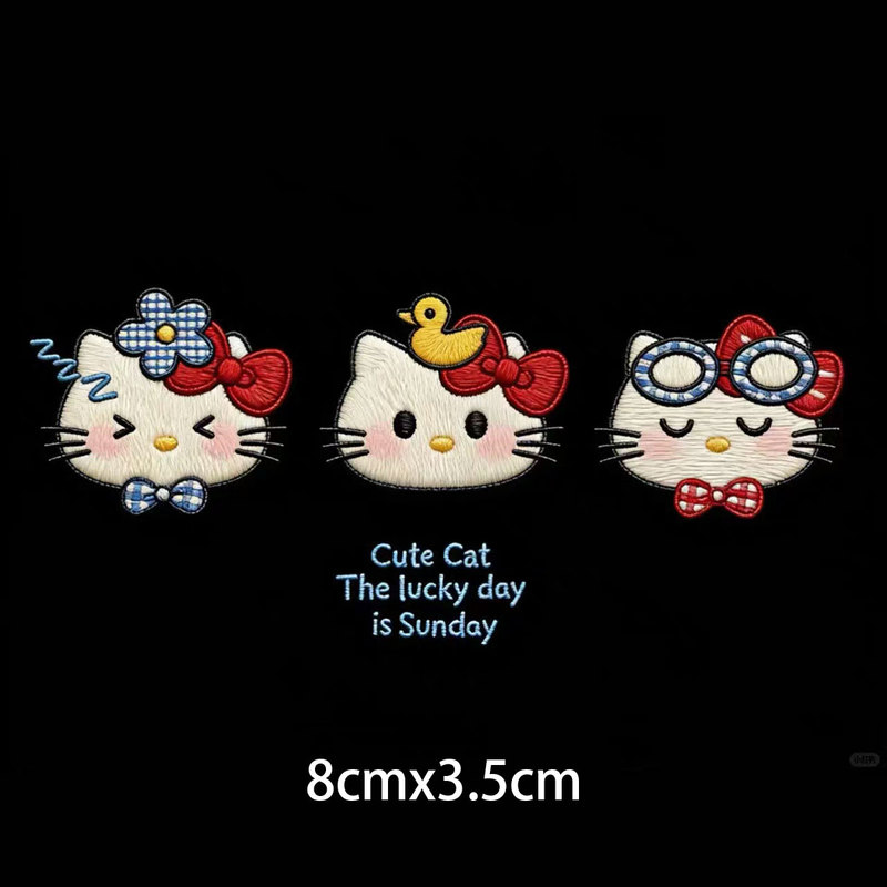 Hello Kitty Imitation Embroidery Heat Transfer Stickers for Clothing, Labels for T-Shirts, Shoes, Hats, Short-Sleeved Clothes, and Pants