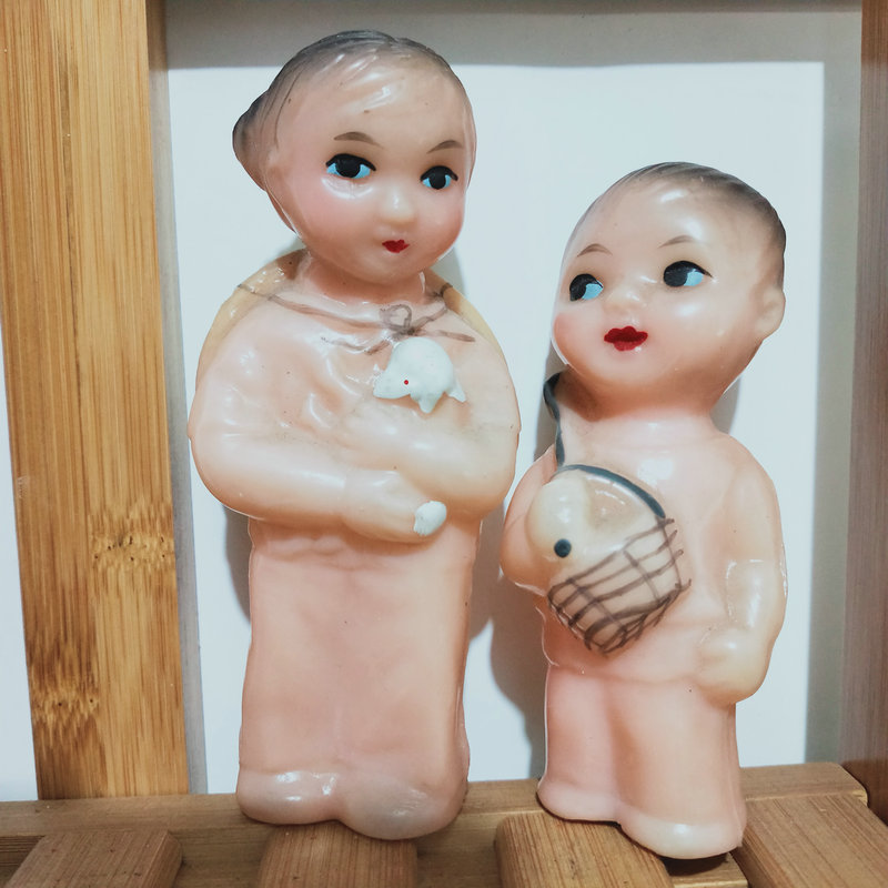 70s Wenge period rubber toy shepherd girl and boy a pair of iron nose
