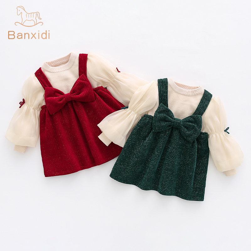 Girls dress autumn winter dress New Year's greeting children's clothes foreign baby girl skirt children's first year dress spring dress