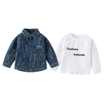 Boys suit autumn 2024 new handsome baby boy denim jacket childrens T-shirt spring and autumn childrens two-piece set