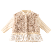 Girls suit autumn and winter clothing 2024 new style childrens vest sweater two-piece set winter fashionable baby clothes