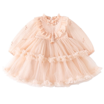 Girls Autumn Dress 2024 New Baby One-Year-Old Dress Childrens National Style Skirt Childrens Princess Mesh Skirt