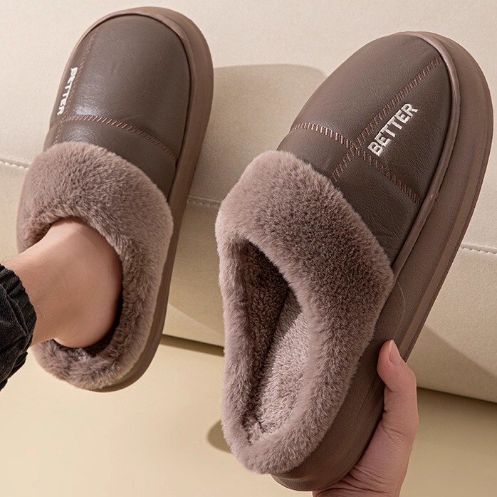 Extra Large Waterproof Cotton Slippers for Men, Size 50, Extra Thick with Plush Lining, New Winter Indoor Style, Size 49, Warm Cotton Slippers