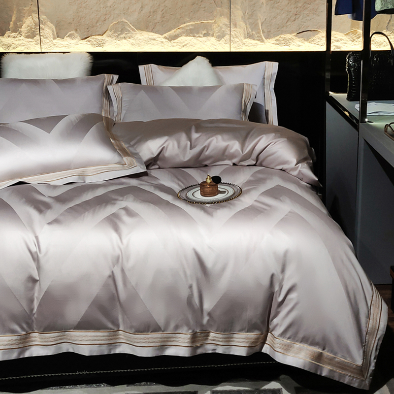 Light and luxurious 120 long suede cotton four pieces of pure cotton all-cotton European style extravagant jacquard quilt cover high-end bed bedding 4