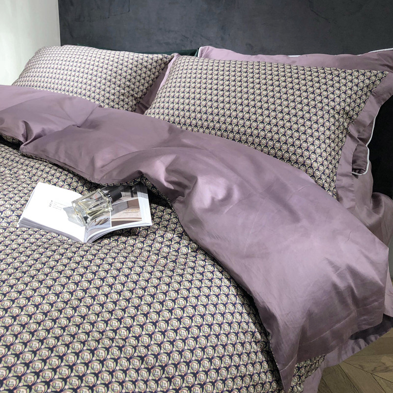 60 long-staple cotton contrast color light luxury American four-piece set of cotton pure cotton digital printing color matching quilt cover bedding