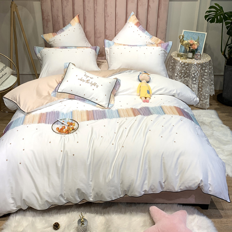 Han fresh cute princess wind four pieces of girl heart star embroidery cotton is set 1 8m bed