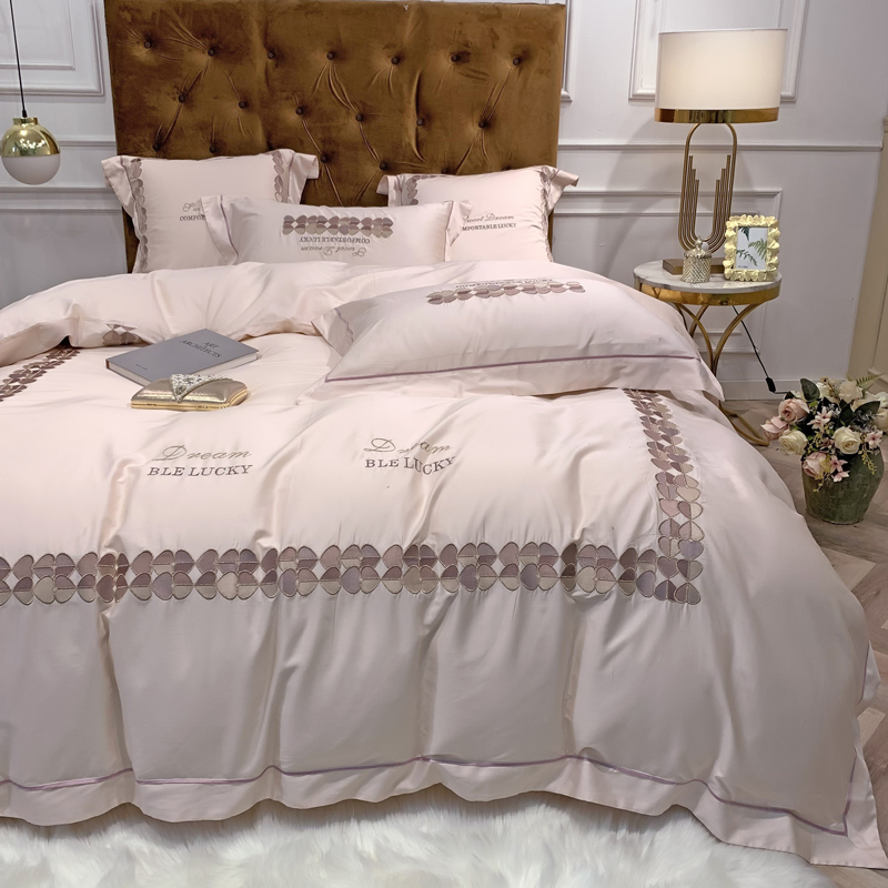 Modern light and luxurious 60 long suede cotton four pieces full cotton pure cotton minimalist American small fragrant wind quilt cover bedding