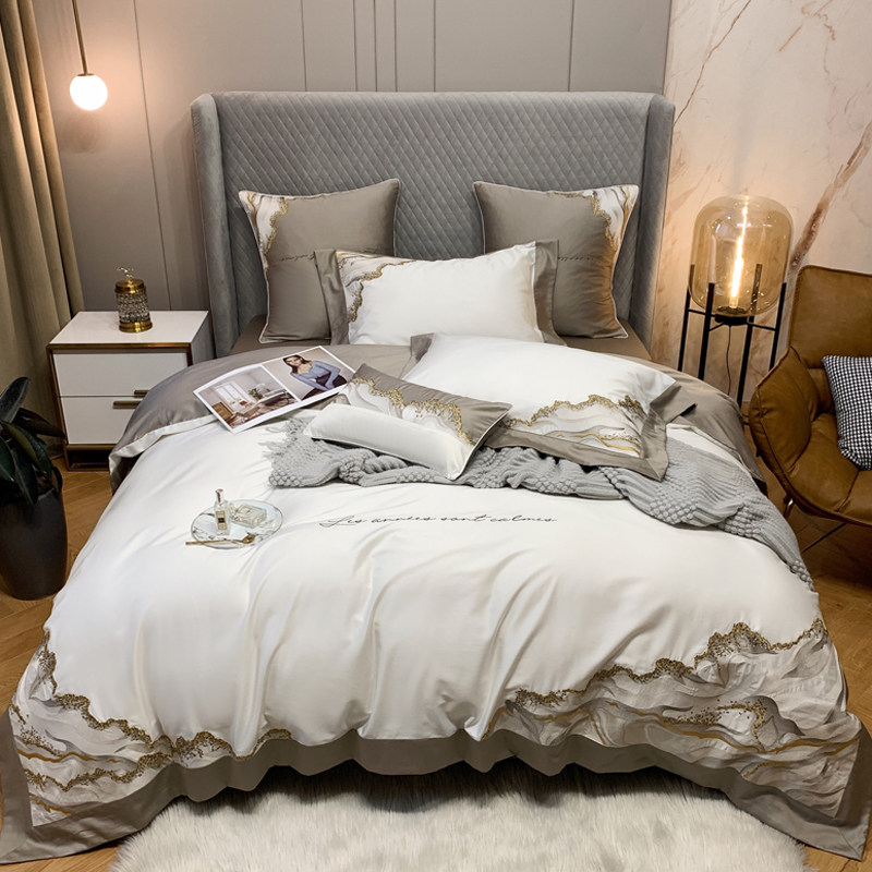 High end 100 modern New Chinese pure cotton four pieces style light lavish simplicity Embroidery Full Cotton Quilts Bedding bedding 4