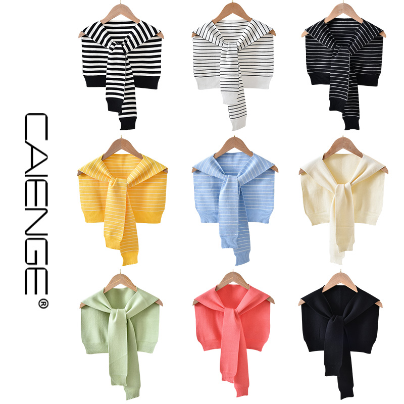 Spring and autumn net red and white striped air-conditioned room with shoulder small shawl female outfitting knitted scarves and neck-protecting dual-use dresses