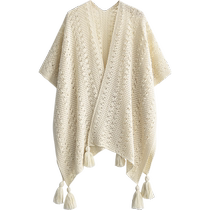 Solid color ethnic style shawl womens knitted Yunnan Lijiang Xinjiang Tibet travel photo cape cloak jacket