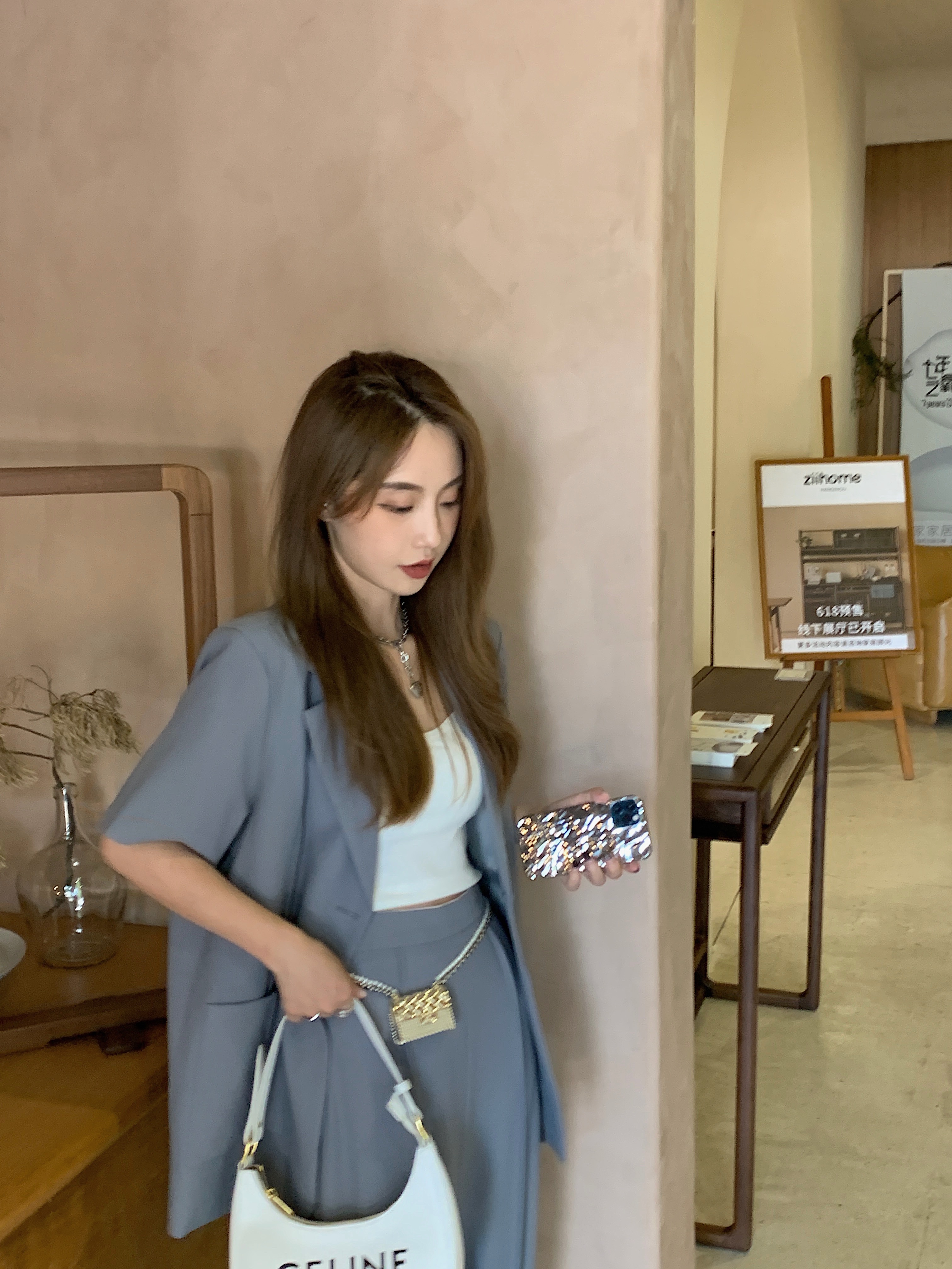 MLS (spot 5 turns back) suit suit pants female summer age reduction small suit broad leg pants casual two pieces