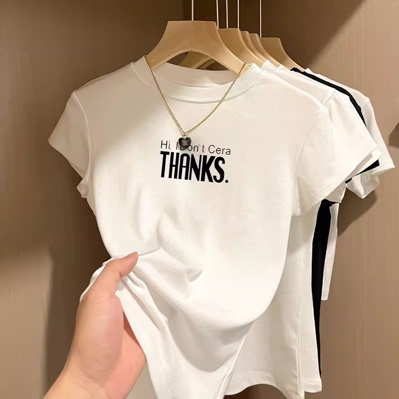 White Short-Sleeved T-Shirt for Women, Summer 2026 New Style, American Style, Petite, Half-Sleeve, Slim Fit, Flattering Top White Short-Sleeved T-Shirt for Women, Summer 2026 New Style, American Style, Petite, Half-Sleeve, Slim Fit, Flattering Top