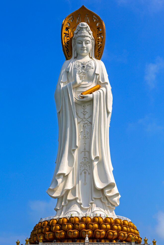 Sanya South Sea View Bodhisattva Nanshan Sea View Portrait of Bodhisattva Buddha Pictures with Wooden Frame