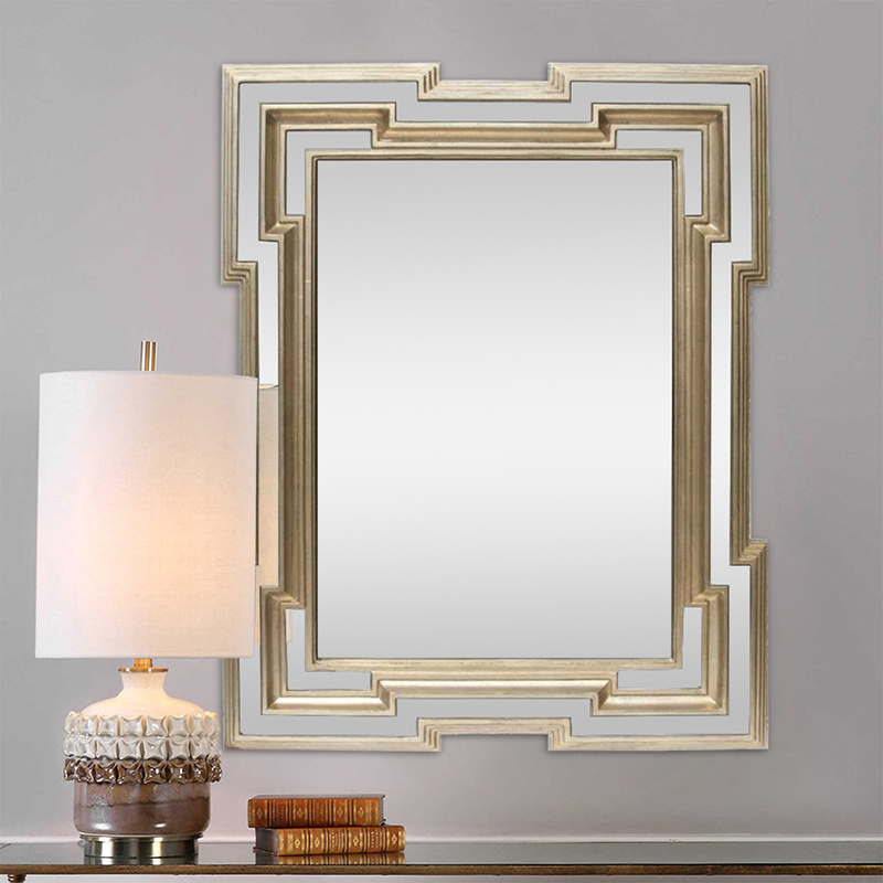 Vigorous Mirror Eurostyle Decorative Mirror Handwashing Desk Wall-mounted Cosmetic Mirror Square Makeup Room Mirror Hanging Decorative Mirror