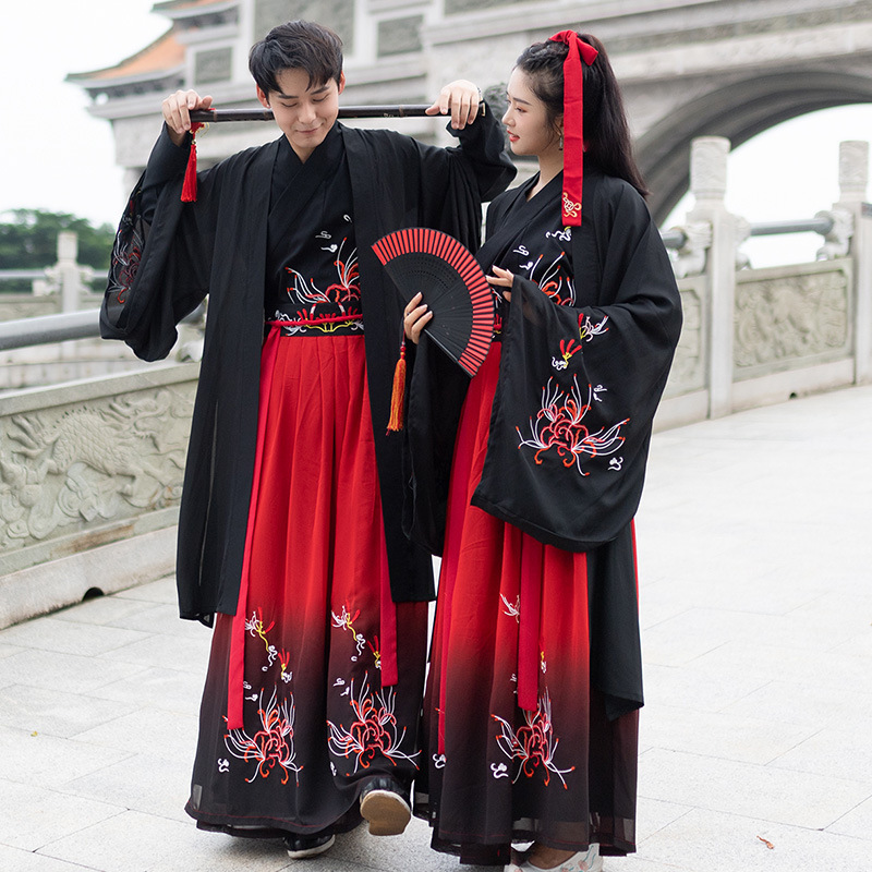 Han Fu Male's Wei Jin Original China Wind Embroidery Lovers full set of red ancient style Ancient Clothing Fairy and Woman Improved Edition-Taobao