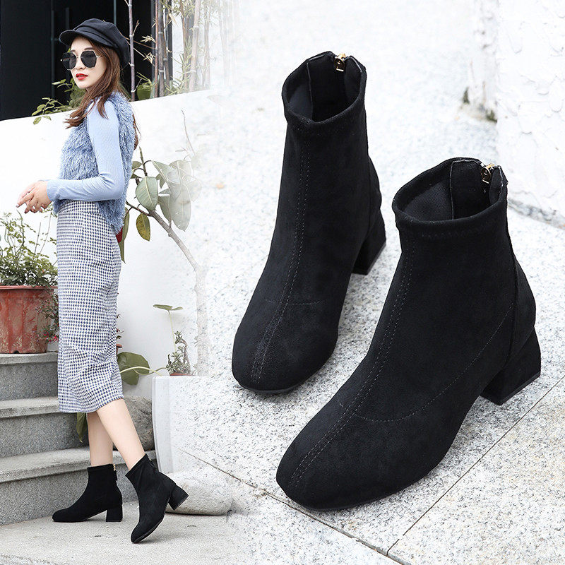 网红马丁靴女英伦风2019新款加绒厚底粗跟帅气女短靴黑色机车靴女