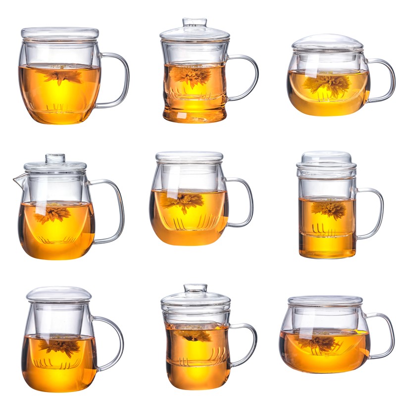 Tianrunheji heat-resistant thickened glass flower tea cup Tea cup filter liner Office cup Household water cup