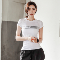 Sports short-sleeved womens slim quick-drying clothes running training fitness T-shirt stretch tights slim yoga jacket