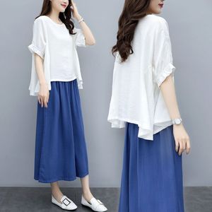 宽松显瘦休闲棉麻两件套阔腿裤套装