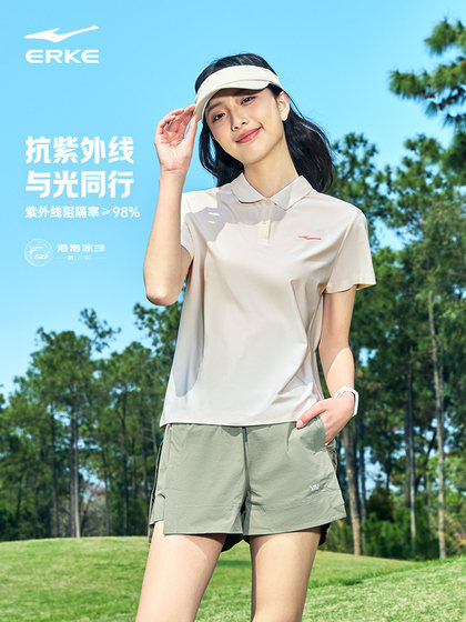 鸿星尔克polo衫t恤女夏季新款女士防晒短袖运动冰丝上衣女装女款