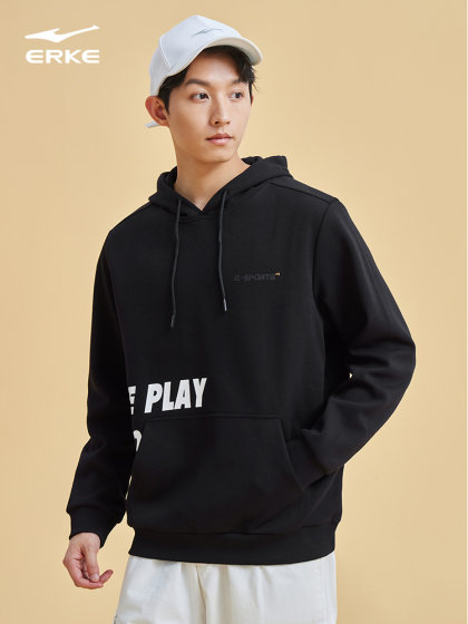 鸿星尔克卫衣男春秋男士字母简约上衣运动男款连帽卫衣帽衫男