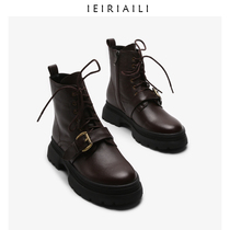 Korean version of the wild personality waterproof platform Martin boots womens British wind lace-up side zipper booties womens spring and Autumn thick-soled boots