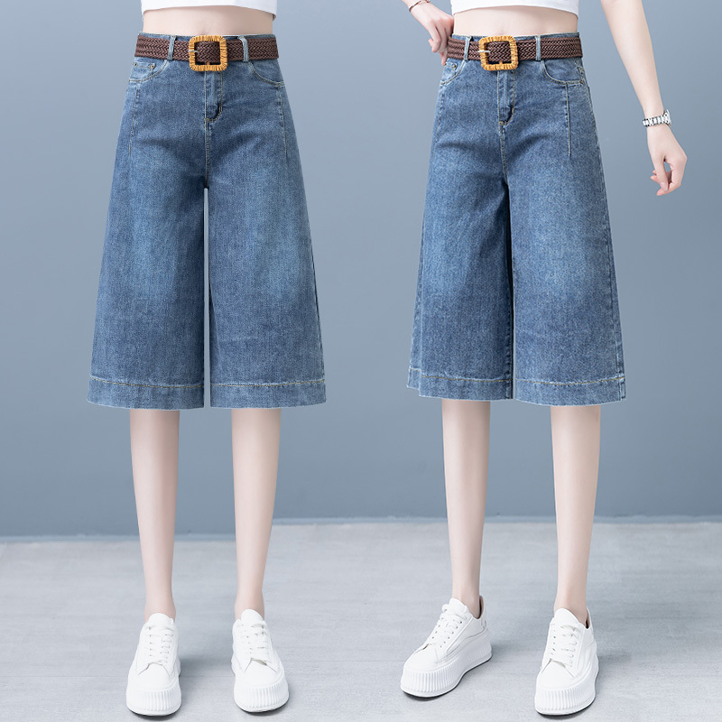 Women's Cropped Jeans 2026 New Summer Thin High-Waisted Loose Fit Six-Point Petite Five-Point Wide-Leg Pants